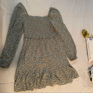 puff long sleeve green floral sundress